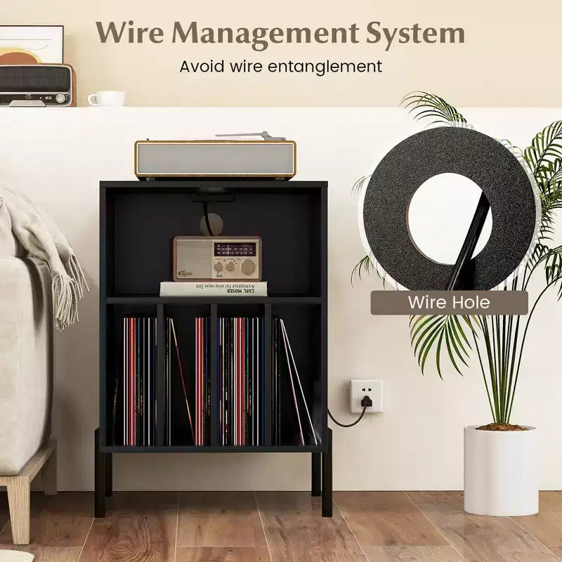 Meuble pour Platine Vinyle Costway avec Station de Charge 5 Compartiments de Rangement Kits Anti-basculement
