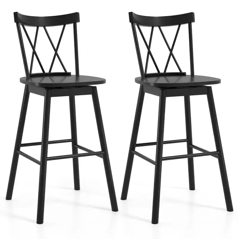 Costway Windsor Bar Stool Set of 2 29 Swivel Rubber Wood Dining Chairs Spacious Seat Black