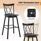 Costway Lot de 2 tabourets de bar Windsor 73,7 cm pivotants en bois d'hévéa chaises de salle à manger assise spacieuse Noir