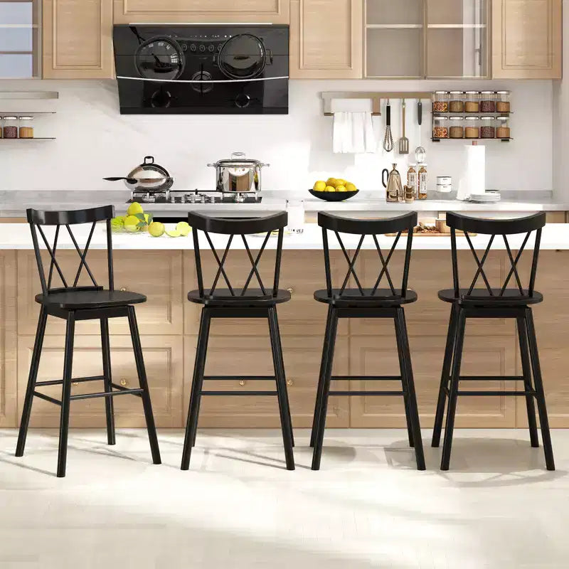 Costway Lot de 2 tabourets de bar Windsor 73,7 cm pivotants en bois d'hévéa chaises de salle à manger assise spacieuse Noir