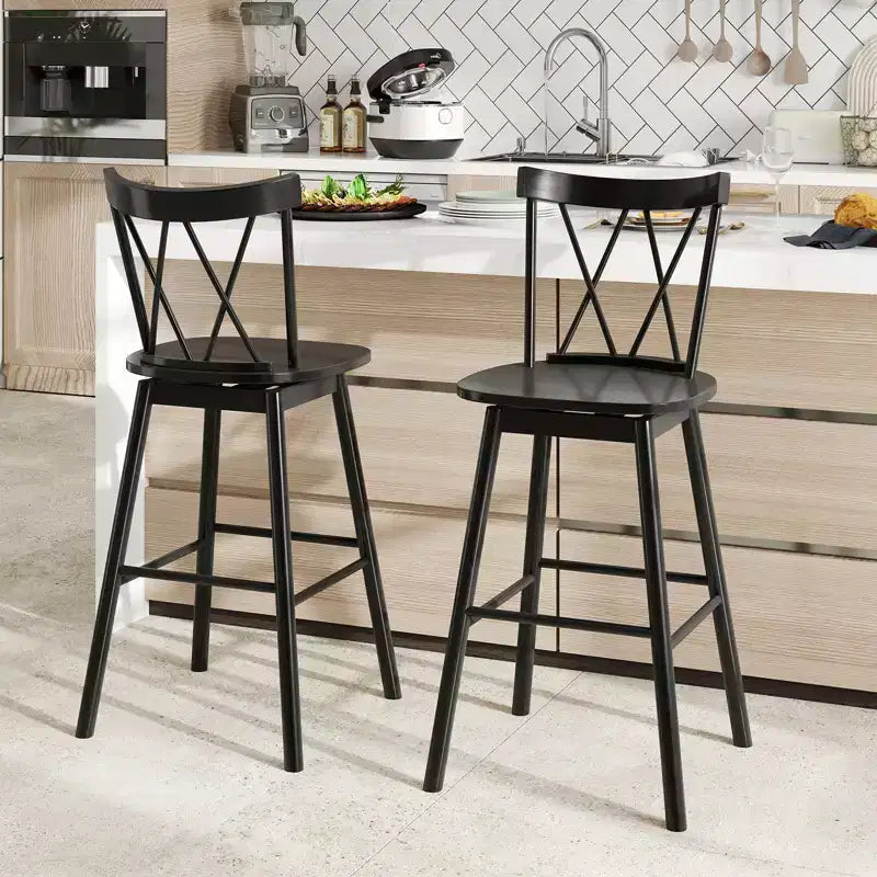 Costway Windsor Lot de 4 Tabourets de Bar 74 cm Pivotants Chaises de Salle à Manger en Bois de Caoutchouc Siège Spacieux Noir