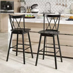 Costway Windsor Lot de 4 Tabourets de Bar 74 cm Pivotants Chaises de Salle à Manger en Bois de Caoutchouc Siège Spacieux Noir