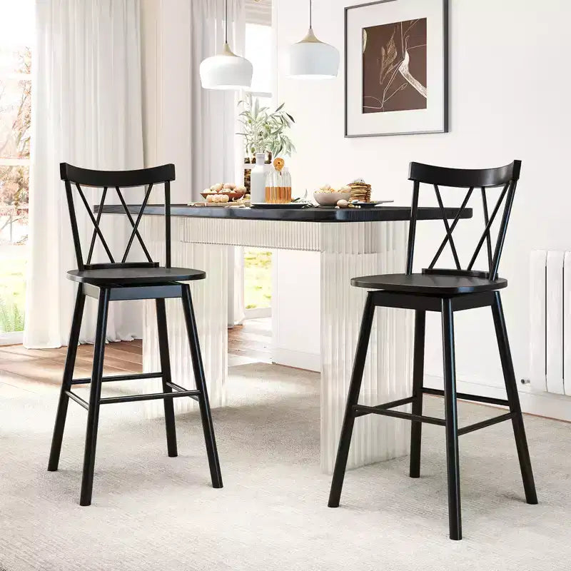 Costway Windsor Lot de 4 Tabourets de Bar 74 cm Pivotants Chaises de Salle à Manger en Bois de Caoutchouc Siège Spacieux Noir