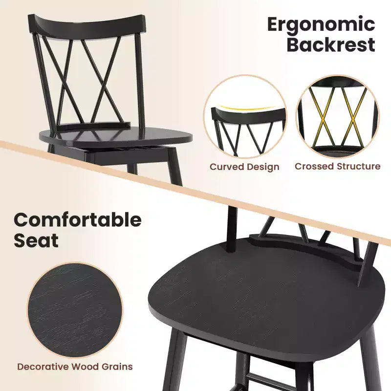 Costway Windsor Lot de 4 Tabourets de Bar 74 cm Pivotants Chaises de Salle à Manger en Bois de Caoutchouc Siège Spacieux Noir