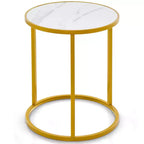 Costway Lot de 2 Tables d'Appoint Rondes en Marbre 40x40 cm avec Structure Métallique Dorée