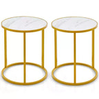 Costway Lot de 2 Tables d'Appoint Rondes en Marbre 40x40 cm avec Structure Métallique Dorée