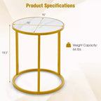Costway Lot de 2 Tables d'Appoint Rondes en Marbre 40x40 cm avec Structure Métallique Dorée