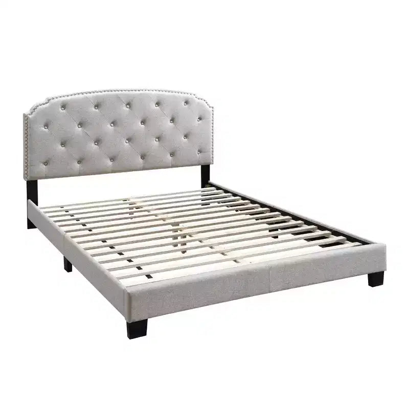 Royal Hampton Twin Bed with Button Tufted Scalloped Headboard, Light Brown