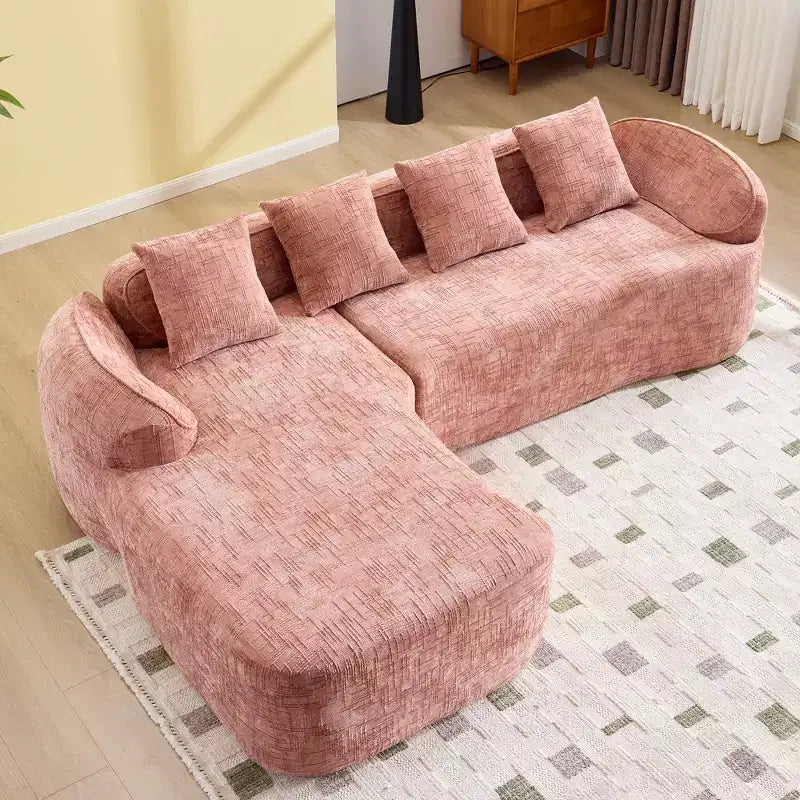 EHMKNP 101 Canapé sectionnel en L avec méridienne incurvée, canapé modulaire en tissu chenille, aucun assemblage requis