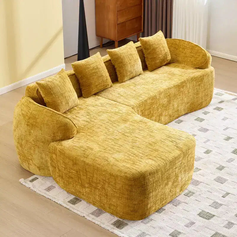 EHMKNP 101 Canapé sectionnel en L avec méridienne incurvée, canapé modulaire en tissu chenille, aucun assemblage requis