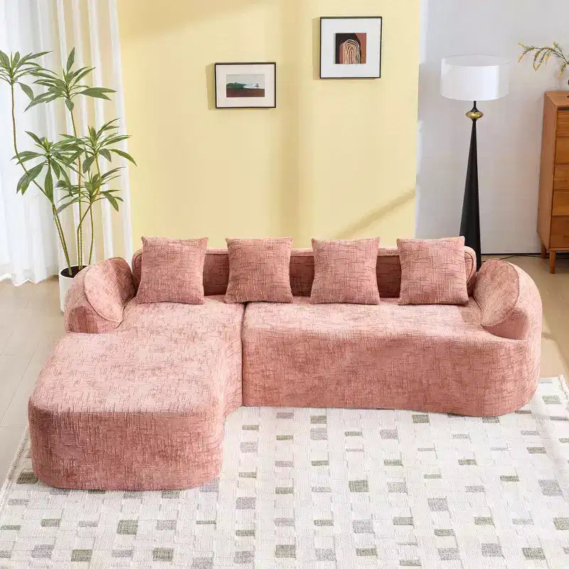 EHMKNP 101 Canapé sectionnel en L avec méridienne incurvée, canapé modulaire en tissu chenille, aucun assemblage requis
