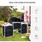 Table de cuisine de camping, table de cuisson extérieure portable en aluminium, station de cuisson pliable avec pare-vent et 3 placards fermés pour barbecue, fête, pique-niques
