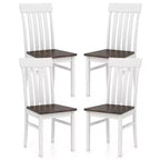 Costway Dining Chairs Set of 4 w/Slatted High Backrests Concave Seats Rubber Wood Legs