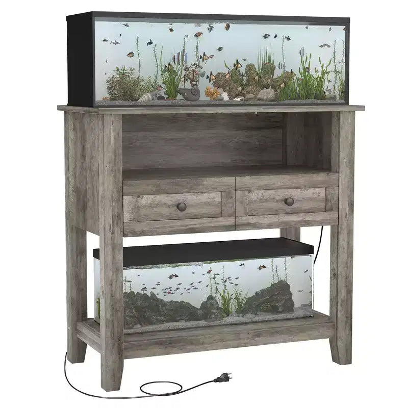 Meuble pour aquarium de 75-110 litres, Support en bois pour aquarium avec 2 tiroirs, Console d'entrée, Grand support pour terrarium de reptiles et tortues