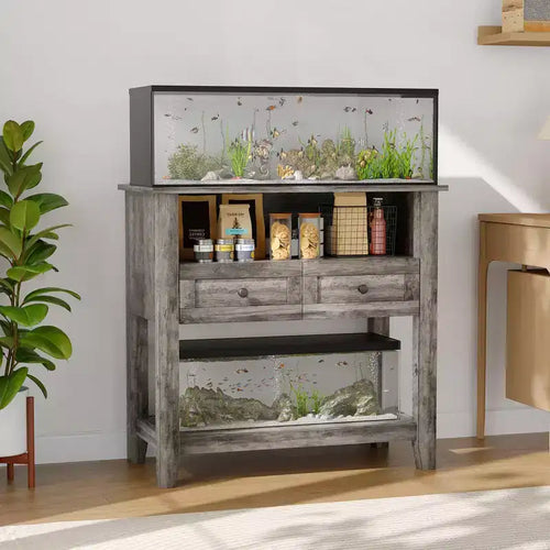 20-29 Gallon Aquarium Stand, Wooden Fish Tank Stand with 2 Drawers, Entryway Consoles Table, Large Turtle Tank Stand for Reptile Terrarium
