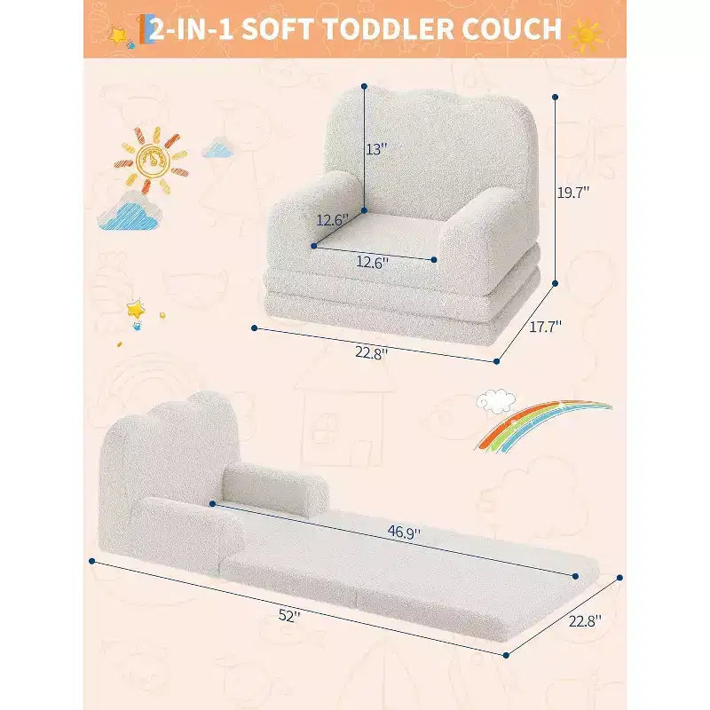 Canapé pour enfants, fauteuil de canapé convertible en tissu polaire Teddy pour tout-petits, fauteuil inclinable pliable doux pour enfants, lit de canapé confortable pour enfants pour salle de jeux