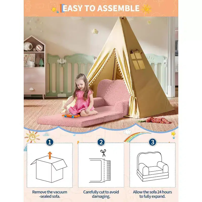Canapé pour enfants, fauteuil de canapé convertible en tissu polaire Teddy pour tout-petits, fauteuil inclinable pliable doux pour enfants, lit de canapé confortable pour enfants pour salle de jeux