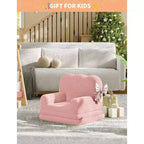 Kids Couch,Convertible Teddy Fleece Fabric Toddler Sofa Chair, Soft Fold Out Couch Lounger for Kids, Comfy Children's Sofa Bed for Playroom