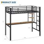 Lit mezzanine une place avec bureau et étagères de rangement, lit en métal robuste avec lattes en acier et échelle pour enfants et adultes, barrière de sécurité, gain de place