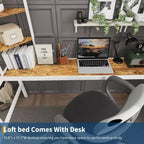 Lit mezzanine une place avec bureau et étagères de rangement, lit en métal robuste avec lattes en acier et échelle pour enfants et adultes, barrière de sécurité, gain de place