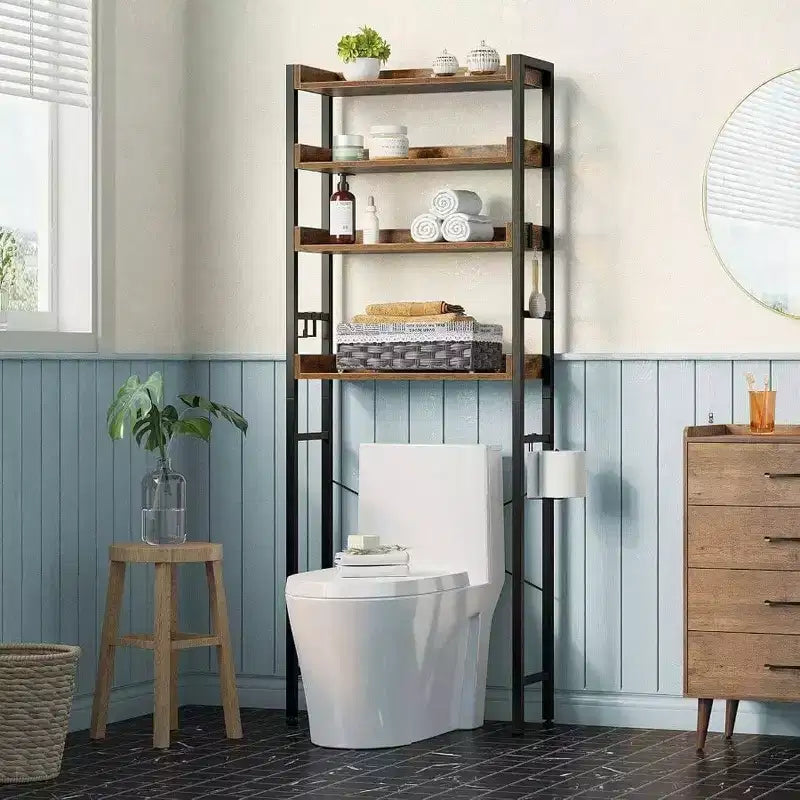 Meuble de Rangement au-dessus des Toilettes Étagère de Salle de Bain 3 Niveaux Gain de Place avec Étagères Réglables Organisateur Marron Rustique Salle de Bain