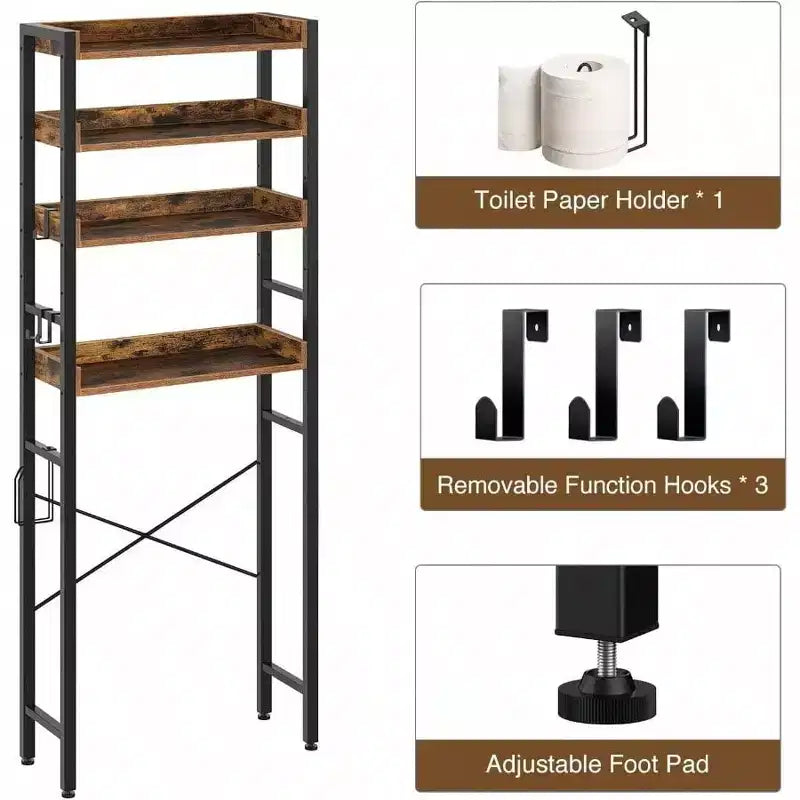 Meuble de Rangement au-dessus des Toilettes Étagère de Salle de Bain 3 Niveaux Gain de Place avec Étagères Réglables Organisateur Marron Rustique Salle de Bain