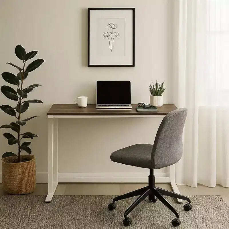 Royal Hampton Writing Desk with Wooden Top and Built in USB Port, Brown and White