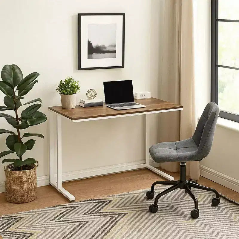 Bureau Royal Hampton avec plateau en bois et port USB intégré, marron et blanc