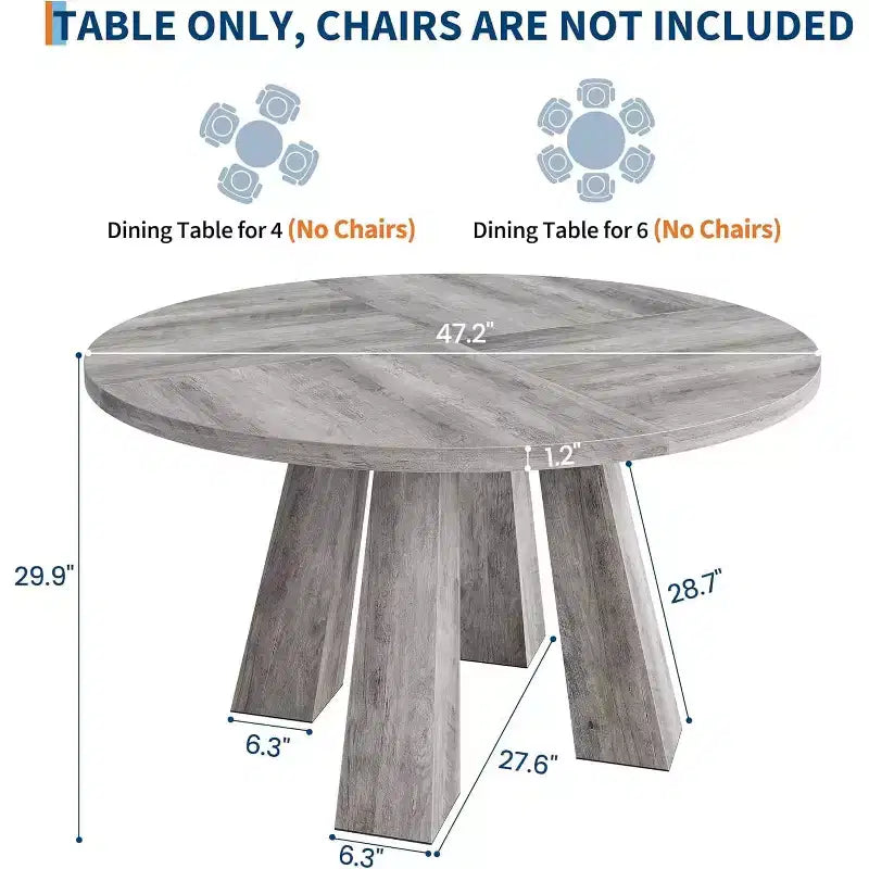 Table à manger ronde pour 4-6 personnes, table de cuisine en bois de 120 cm avec piédestal robuste pour salon, appartement