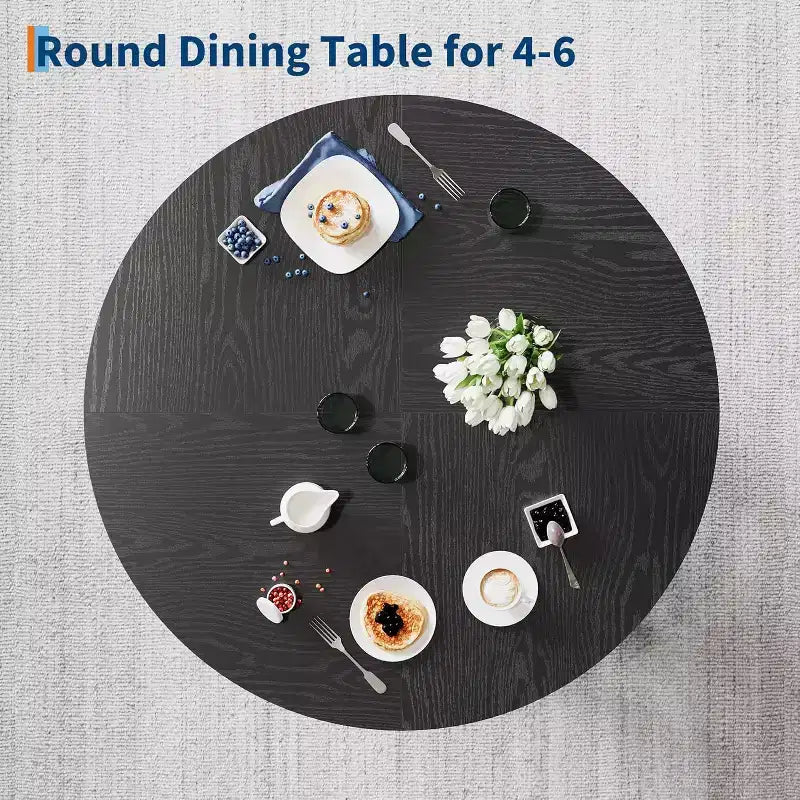 Table à manger ronde pour 4-6 personnes, table de cuisine en bois de 120 cm avec piédestal robuste pour salon, appartement