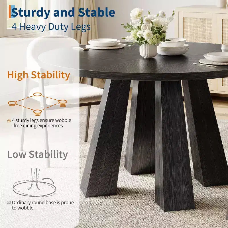Table à manger ronde pour 4-6 personnes, table de cuisine en bois de 120 cm avec piédestal robuste pour salon, appartement