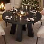 Table à manger ronde pour 4-6 personnes, table de cuisine en bois de 120 cm avec piédestal robuste pour salon, appartement