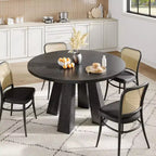 Round Dining Table for 4-6, 47 Wood Kitchen Dinner Table with Sturdy Base Pedestal for Living Room, Apartment