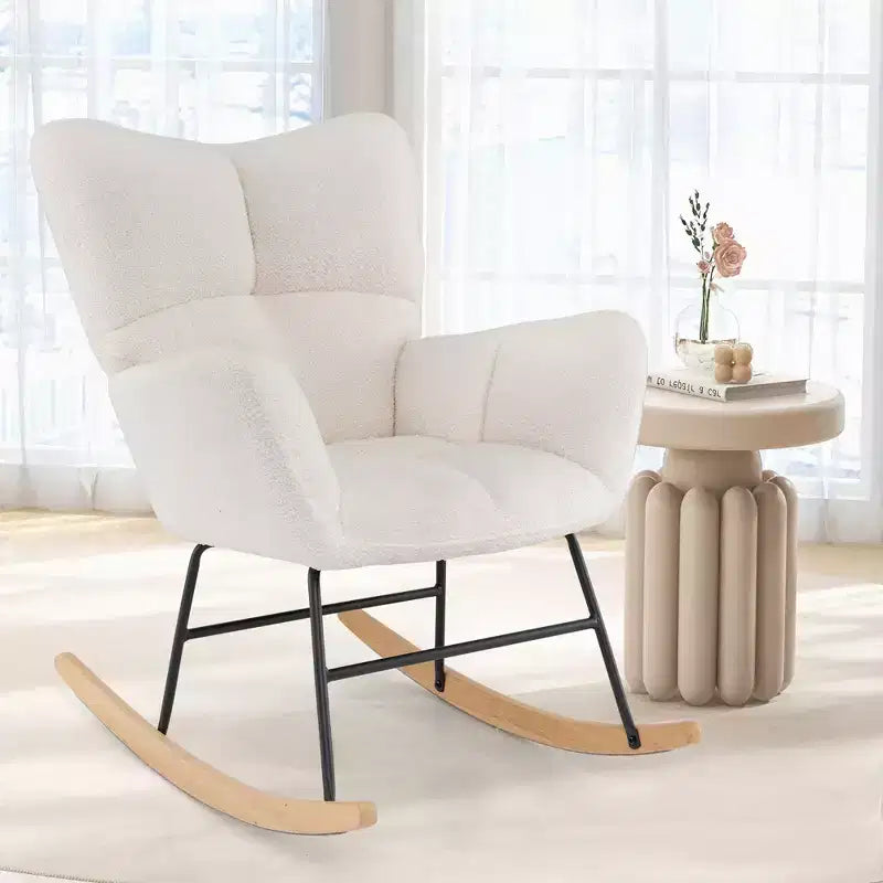 Fauteuil à bascule de puériculture Costway avec dossier et accoudoirs confortables, base en bois massif pour salon