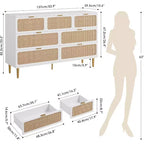 Commode 7 tiroirs en rotin pour chambre à coucher, commode haute avec tiroirs profonds, grande commode pour placard avec plateau large, longue commode en bois