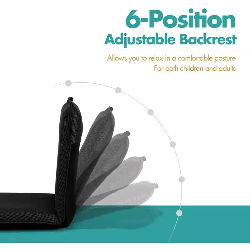 Costway Chaise de sol réglable avec coussin, transat inclinable avec 6 positions, support dorsal confortable et siège de sol paresseux épais et rembourré Noir