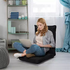 Costway Chaise de sol réglable avec coussin, transat inclinable avec 6 positions, support dorsal confortable et siège de sol paresseux épais et rembourré Noir