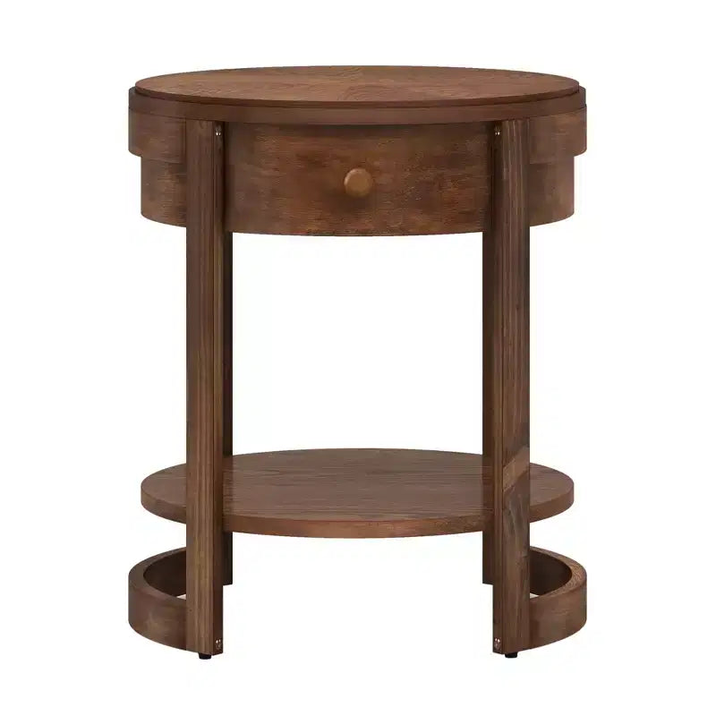 Table de chevet Costway à 2 niveaux avec étagère et tiroir en grain de bois rond blanc/marron
