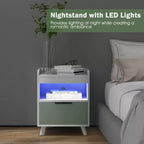 Table de chevet moderne Costway avec lumières LED, compartiment ouvert et tiroir