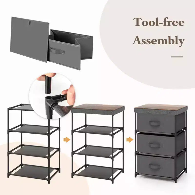 Costway Commode 1 ou 2 tiroirs avec 3 tiroirs, Tour de rangement en tissu, Table de chevet haute avec couvercle amovible pour chambre à coucher