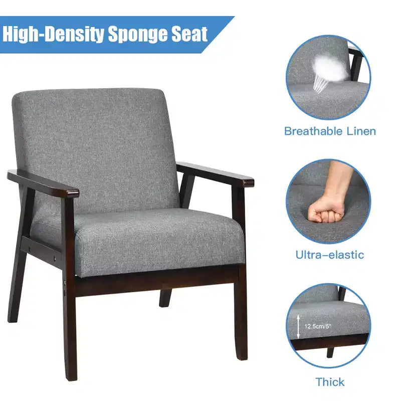 Costway Chaise d'appoint rembourrée en bois, fauteuil en tissu, pour bureau à domicile