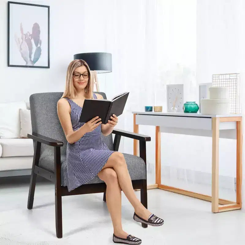 Costway Chaise d'appoint rembourrée en bois, fauteuil en tissu, pour bureau à domicile