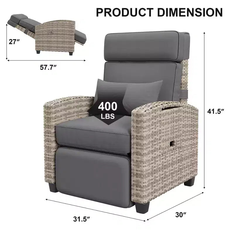 Chaise longue de jardin inclinable GustoWave avec réglage indépendant du dossier et du repose-pieds, 150 positions de confort verrouillables, commande facile par accoudoir, chaise longue d'extérieur