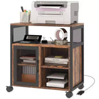 Printer Stand with Socket and USB Charging Ports, Industrial Mobile Printer Table with Storage and Wheels
