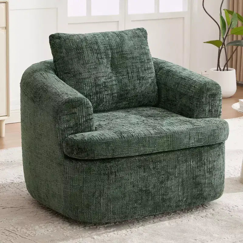 Fauteuil de salon TUYOHW, fauteuil pivotant en forme de baril avec coussin à double couche, capacité de 113 kg, fauteuil d'appoint rond en chenille de 93 cm pour salon, bureau