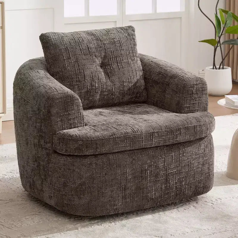 Fauteuil de salon TUYOHW, fauteuil pivotant en forme de baril avec coussin à double couche, capacité de 113 kg, fauteuil d'appoint rond en chenille de 93 cm pour salon, bureau