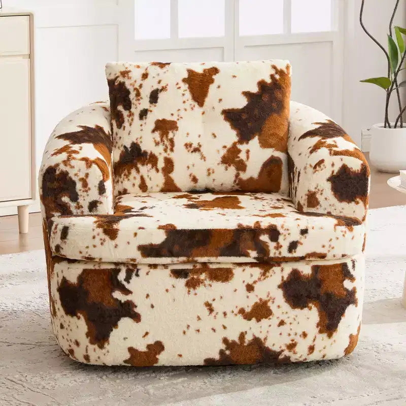 Fauteuil de salon TUYOHW, fauteuil pivotant en forme de baril avec coussin à double couche, capacité de 113 kg, fauteuil d'appoint rond en chenille de 93 cm pour salon, bureau