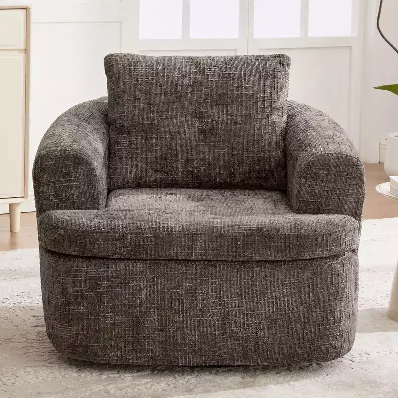 Fauteuil de salon TUYOHW, fauteuil pivotant en forme de baril avec coussin à double couche, capacité de 113 kg, fauteuil d'appoint rond en chenille de 93 cm pour salon, bureau