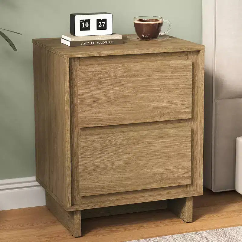 Commode à 2 tiroirs Heynemo, commode moderne en bois avec détails de bords épurés, unité de rangement polyvalente pour chambre à coucher, salon, bureau, entrée