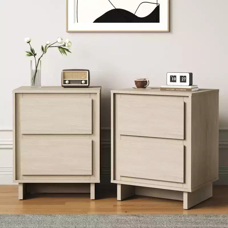 Commode à 2 tiroirs Heynemo, commode moderne en bois avec détails de bords épurés, unité de rangement polyvalente pour chambre à coucher, salon, bureau, entrée